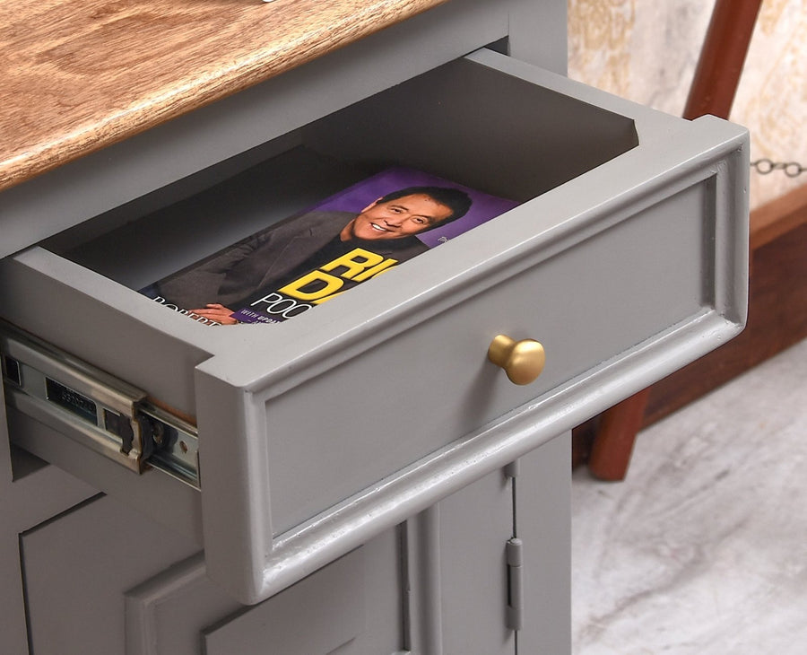 Mumbai Solid Wood One Door One Drawer Bedside Table - Left Side Door - Furniselan - Cool Grey
