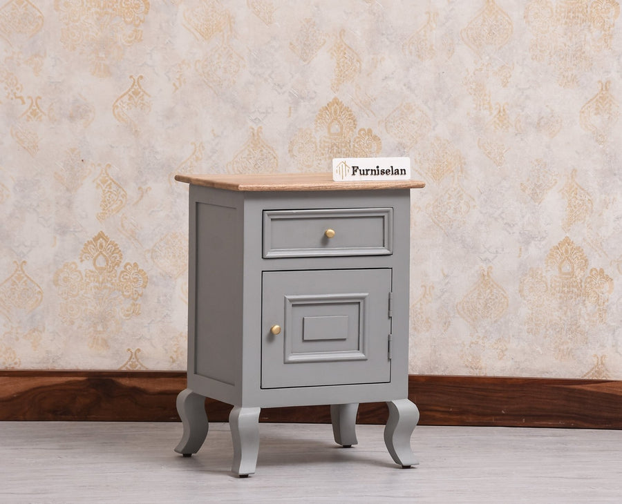 Mumbai Solid Wood One Door One Drawer Bedside Table - Left Side Door - Furniselan - Cool Grey
