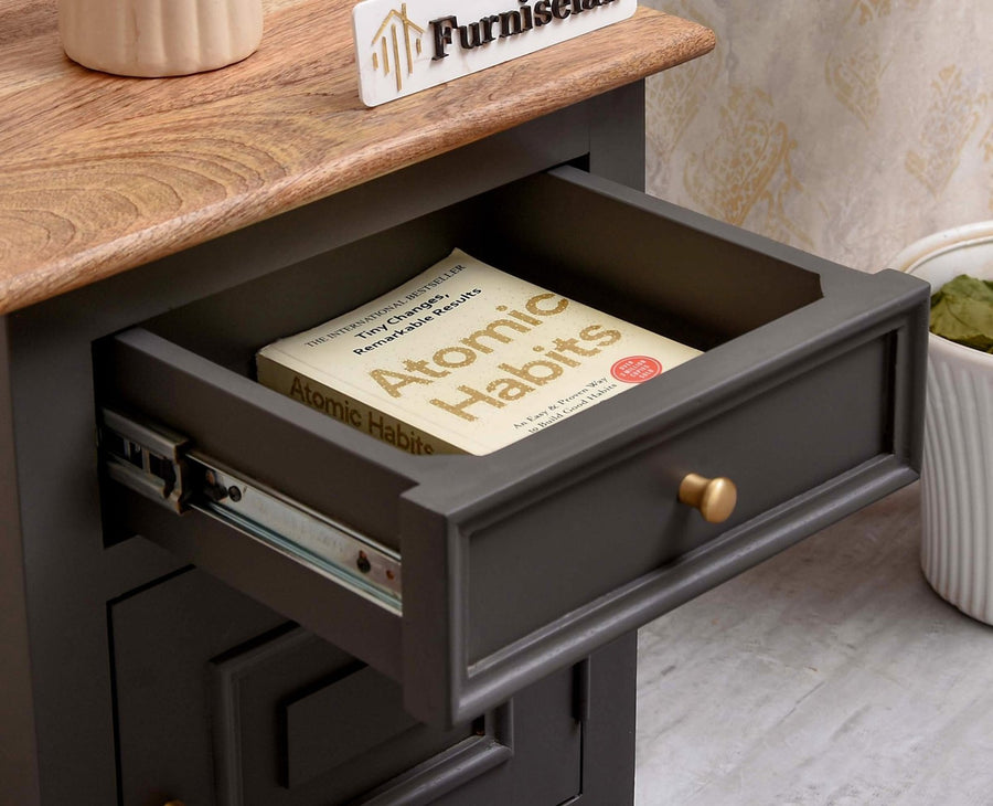 Mumbai Solid Wood One Door One Drawer Bedside Table - Left Side Door - Furniselan - Slate Grey
