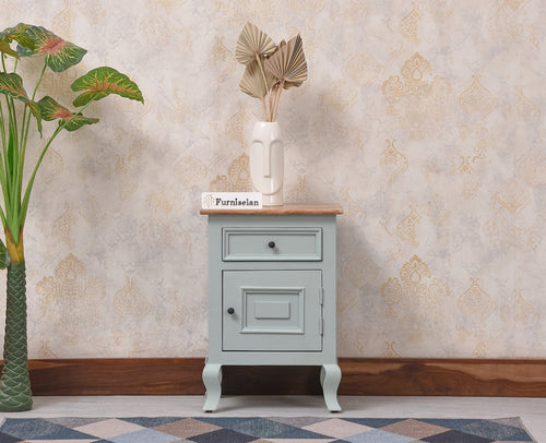 Mumbai Solid Wood One Door One Drawer Bedside Table - Left Side Door - Furniselan - Silt - Green