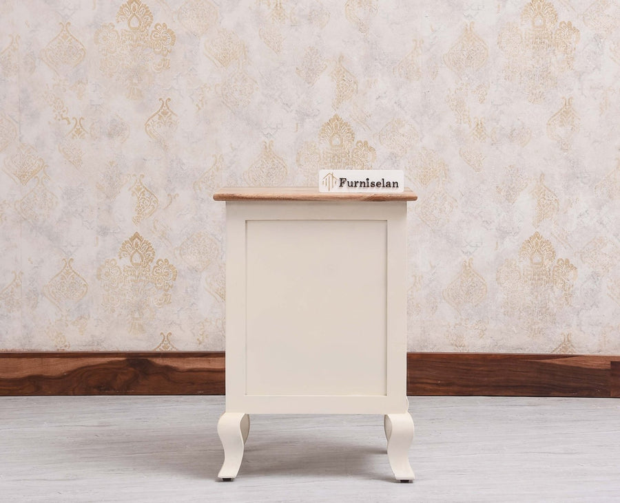 Mumbai Solid Wood One Door One Drawer Bedside Table - Left Side Door - Furniselan - Frosty White

