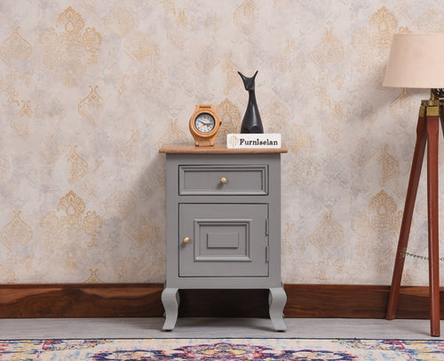 Mumbai Solid Wood One Door One Drawer Bedside Table - Left Side Door - Furniselan - Cool Grey
