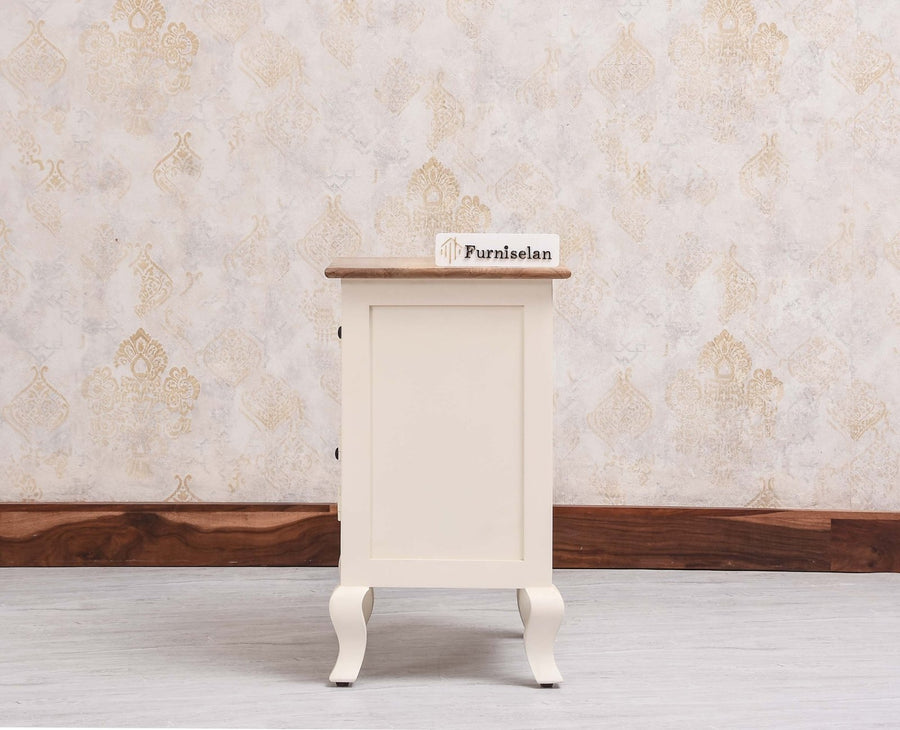 Mumbai Solid Wood One Door One Drawer Bedside Table - Left Side Door - Furniselan - Frosty White
