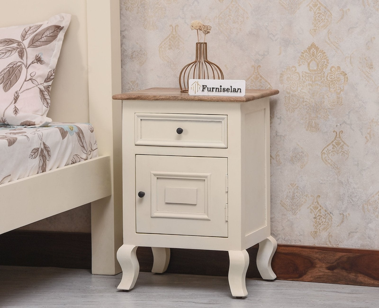 Mumbai Solid Wood One Door One Drawer Bedside Table - Left Side Door - Furniselan