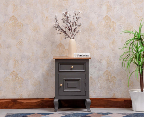 Mumbai Solid Wood One Door One Drawer Bedside Table - Left Side Door - Furniselan - Slate Grey
