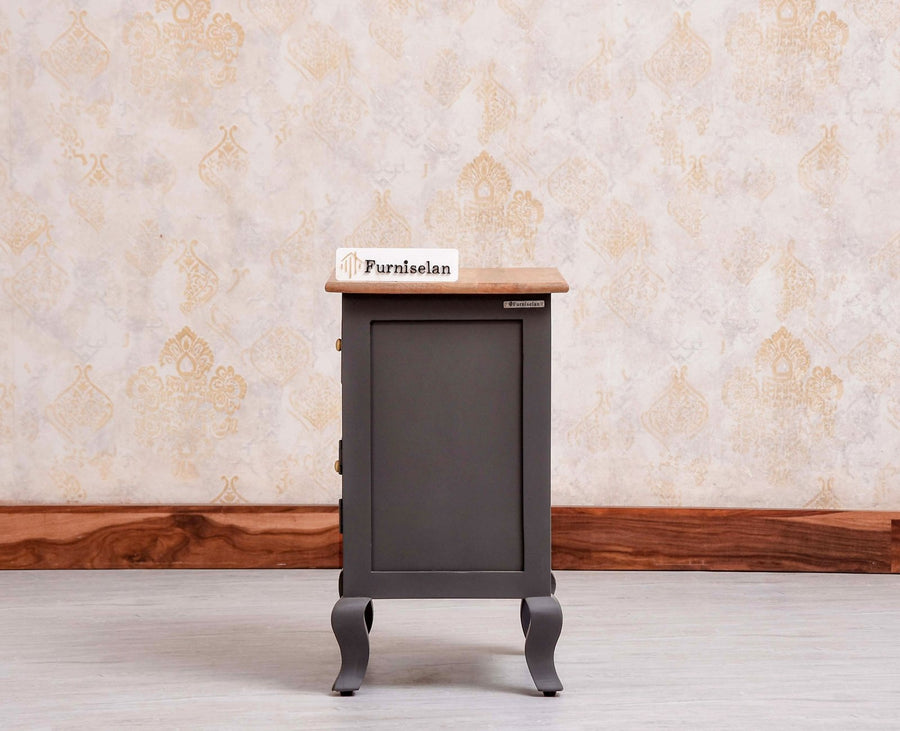 Mumbai Solid Wood One Door One Drawer Bedside Table - Left Side Door - Furniselan - Slate Grey
