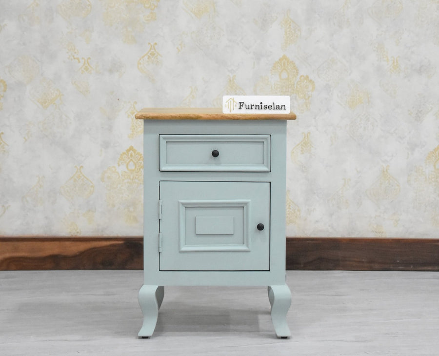Mumbai Solid Wood One Door One Drawer Bedside Table - Right Side Door - Furniselan - Silt Green
