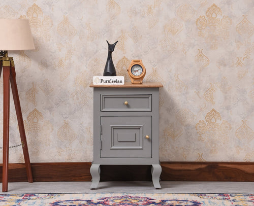 Mumbai Solid Wood One Door One Drawer Bedside Table - Right Side Door - Furniselan - Cool Grey
