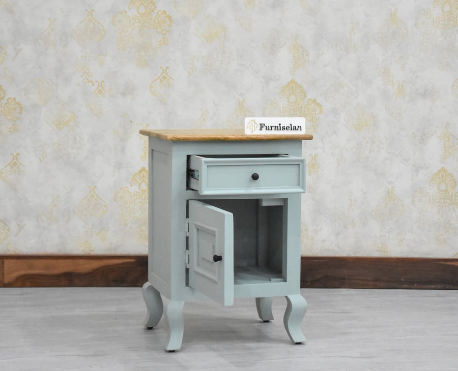 Mumbai Solid Wood One Door One Drawer Bedside Table - Right Side Door - Furniselan - Silt Green
