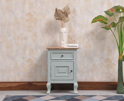 Mumbai Solid Wood One Door One Drawer Bedside Table - Right Side Door - Furniselan - Silt Green
