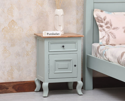 Mumbai Solid Wood One Door One Drawer Bedside Table - Right Side Door - Furniselan - Silt Green
