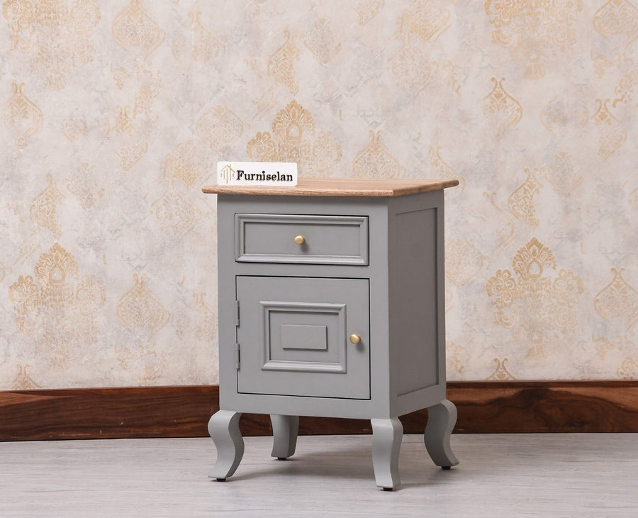 Mumbai Solid Wood One Door One Drawer Bedside Table - Right Side Door - Furniselan - Cool Grey
