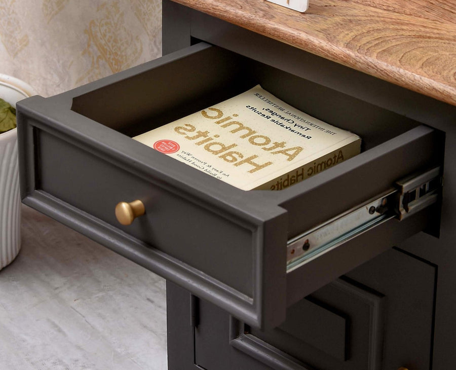 Mumbai Solid Wood One Door One Drawer Bedside Table - Right Side Door - Furniselan - Slate Grey
