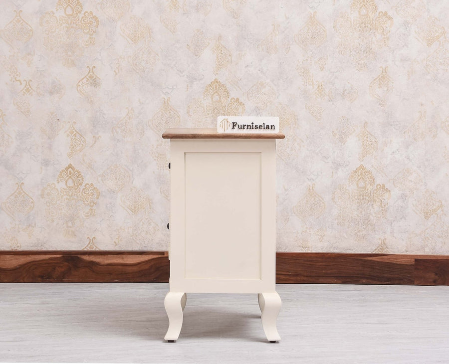 Mumbai Solid Wood One Door One Drawer Bedside Table - Right Side Door - Furniselan - Frosty White
