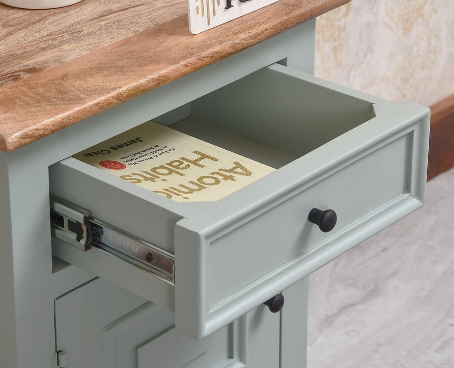 Mumbai Solid Wood One Door One Drawer Bedside Table - Right Side Door - Furniselan - Silt Green
