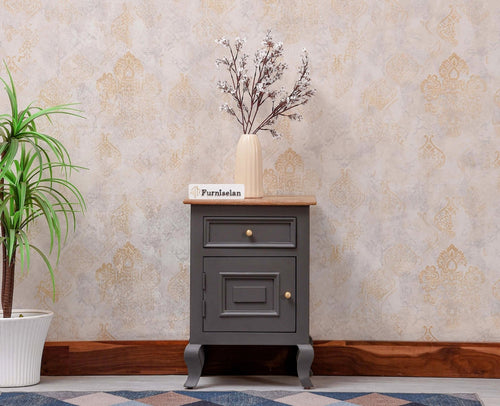 Mumbai Solid Wood One Door One Drawer Bedside Table - Right Side Door - Furniselan - Slate Grey
