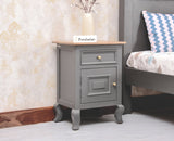 Mumbai Solid Wood One Door One Drawer Bedside Table - Right Side Door - Furniselan - Cool Grey
