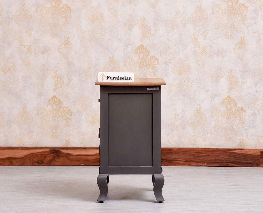Mumbai Solid Wood One Door One Drawer Bedside Table - Right Side Door - Furniselan - Slate Grey