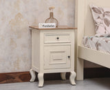 Mumbai Solid Wood One Door One Drawer Bedside Table - Right Side Door - Furniselan - Frosty White
