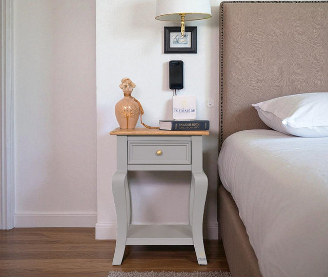 Mumbai Solid Wood One Drawer Side Table - Furniselan-Cool-Grey