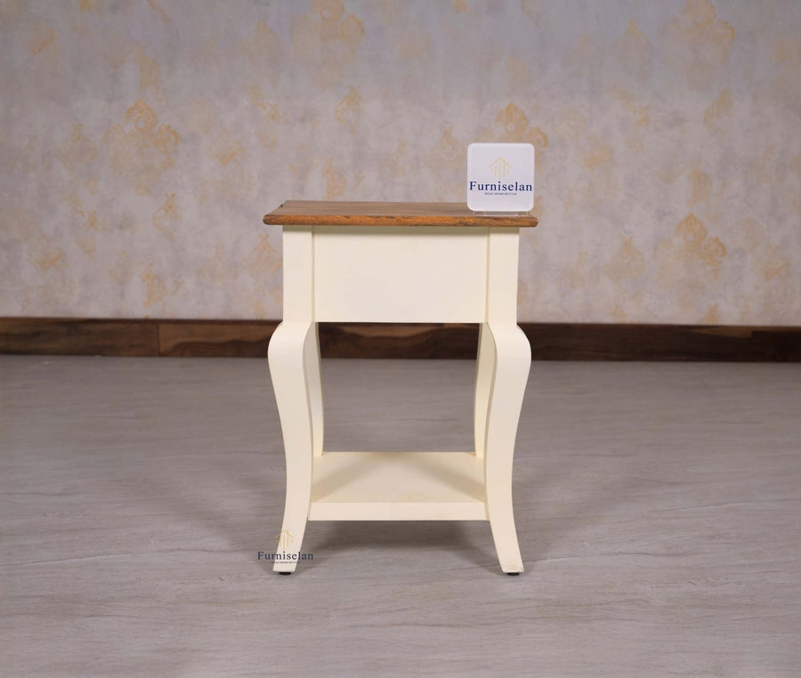 Mumbai Solid Wood One Drawer Side Table - Furniselan-Frosty-White