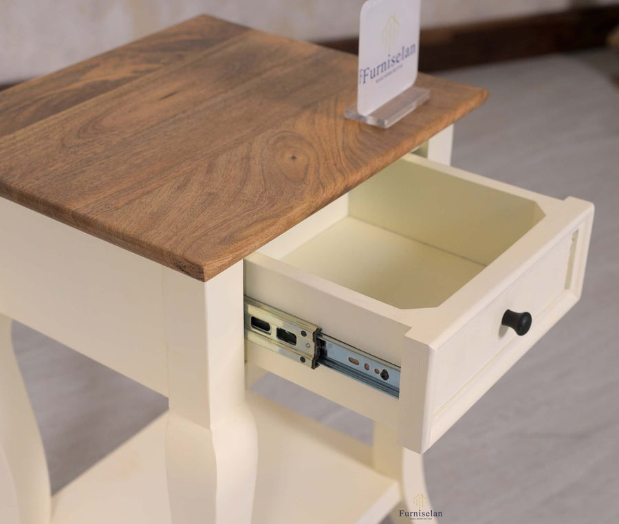 Mumbai Solid Wood One Drawer Side Table - Furniselan-Frosty-White