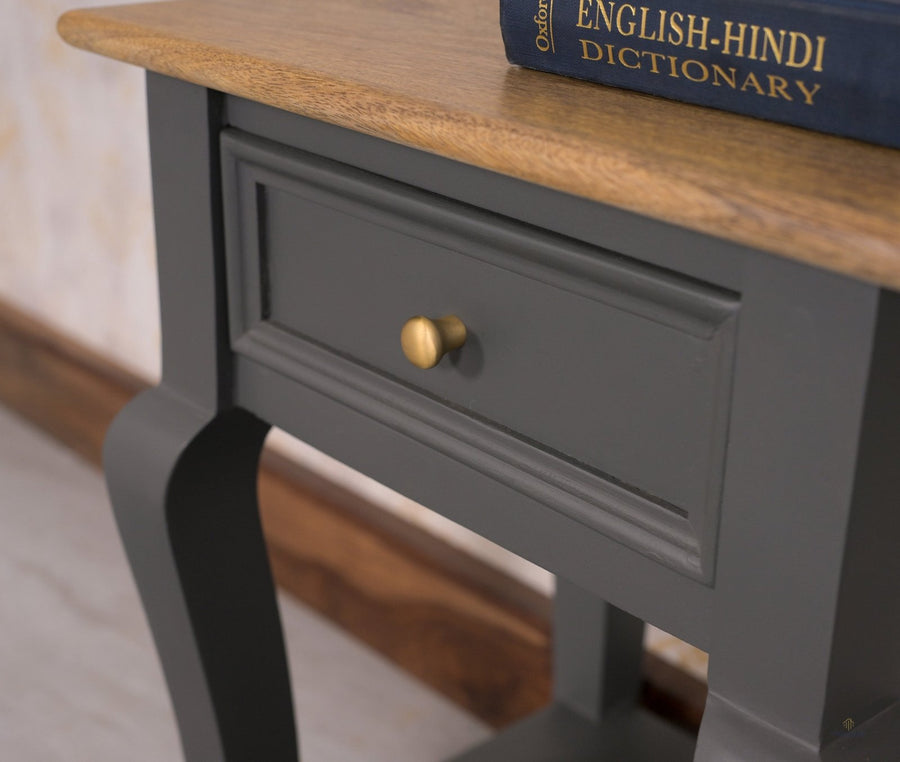 Mumbai Solid Wood One Drawer Side Table - Furniselan - Slate Grey