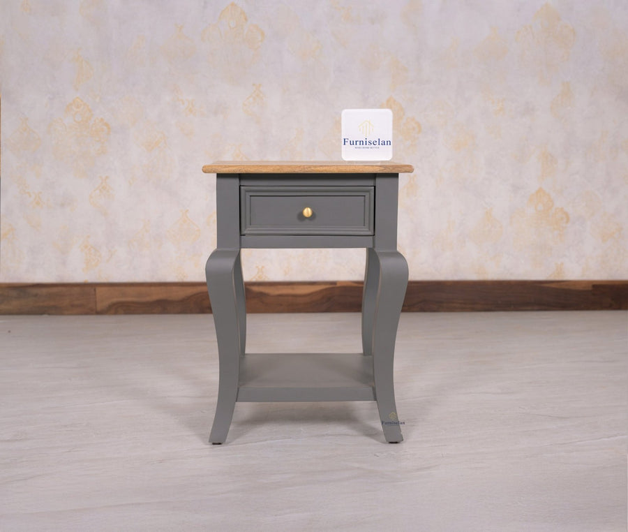 Mumbai Solid Wood One Drawer Side Table - Furniselan - Slate Grey