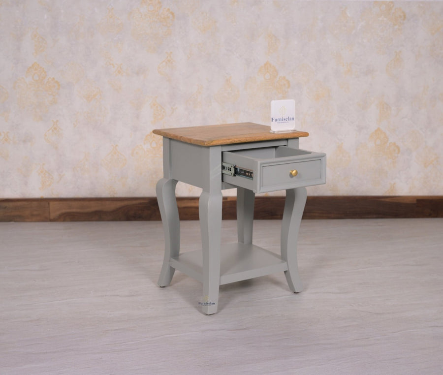 Mumbai Solid Wood One Drawer Side Table - Furniselan-Cool-Grey