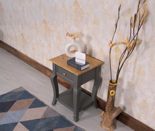 Mumbai Solid Wood One Drawer Side Table - Furniselan - Slate Grey