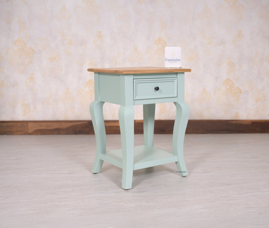 Mumbai Solid Wood One Drawer Side Table - Furniselan-Silt-Green