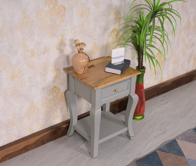 Mumbai Solid Wood One Drawer Side Table - Furniselan-Cool-Grey