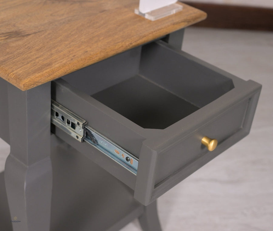 Mumbai Solid Wood One Drawer Side Table - Furniselan - Slate Grey