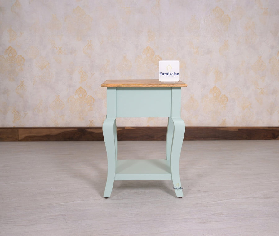 Mumbai Solid Wood One Drawer Side Table - Furniselan-Silt-Green