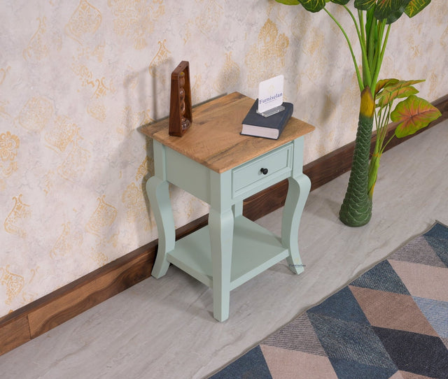 Mumbai Solid Wood One Drawer Side Table - Furniselan-Silt-Green