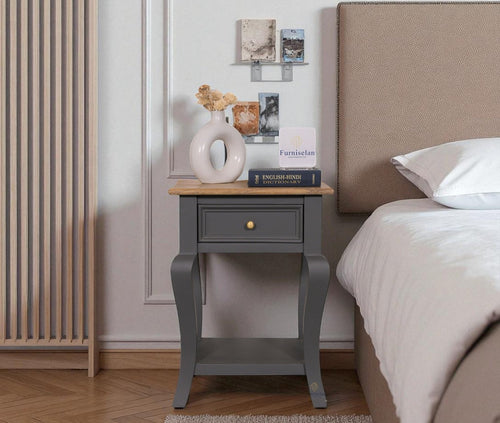 Mumbai Solid Wood One Drawer Side Table - Furniselan - Slate Grey