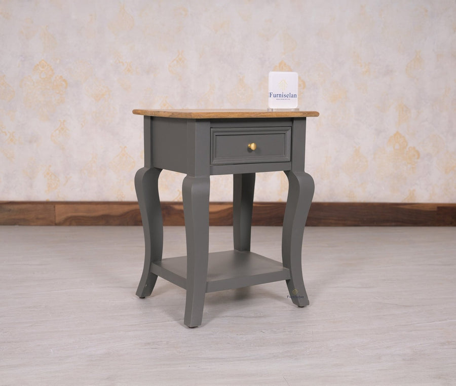 Mumbai Solid Wood One Drawer Side Table - Furniselan - Slate Grey