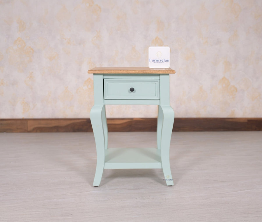 Mumbai Solid Wood One Drawer Side Table - Furniselan-Silt-Green