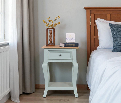Mumbai Solid Wood One Drawer Side Table - Furniselan-Silt-Green