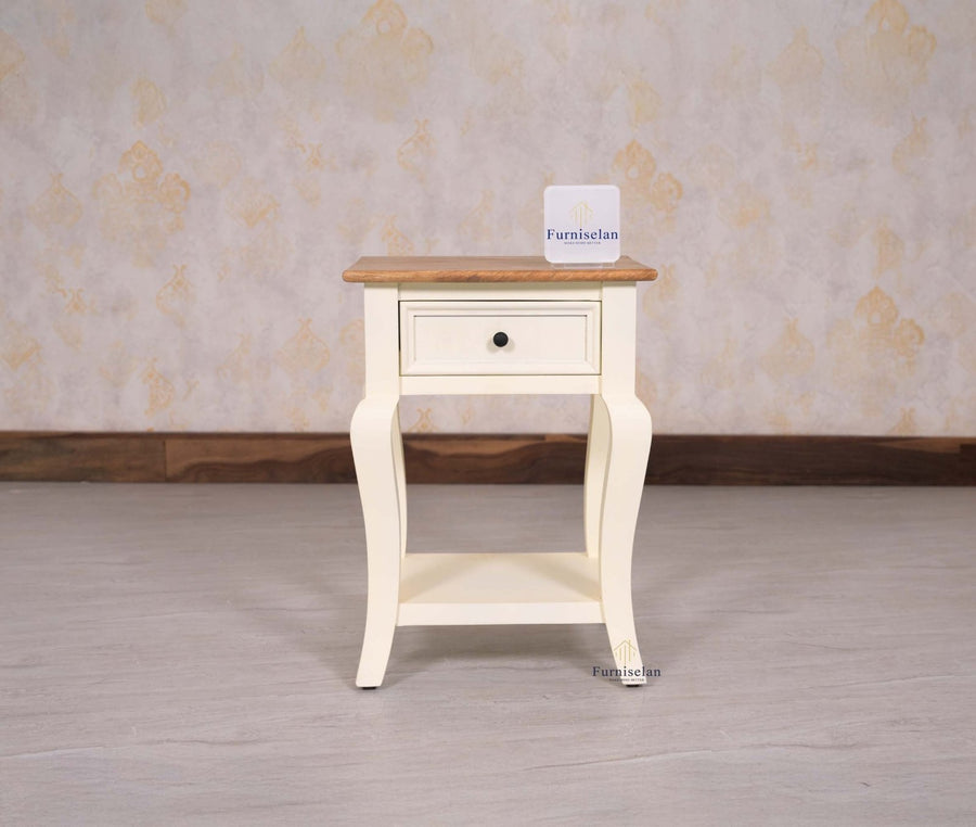 Mumbai Solid Wood One Drawer Side Table - Furniselan-Frosty-White