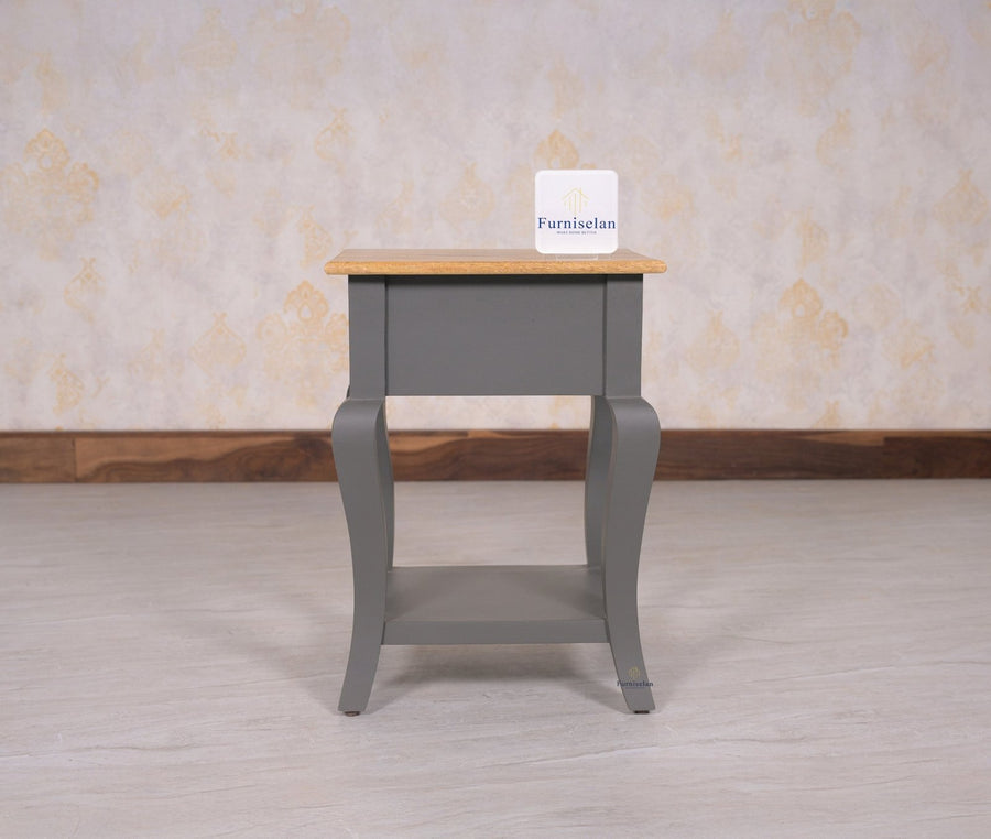 Mumbai Solid Wood One Drawer Side Table - Furniselan - Slate Grey