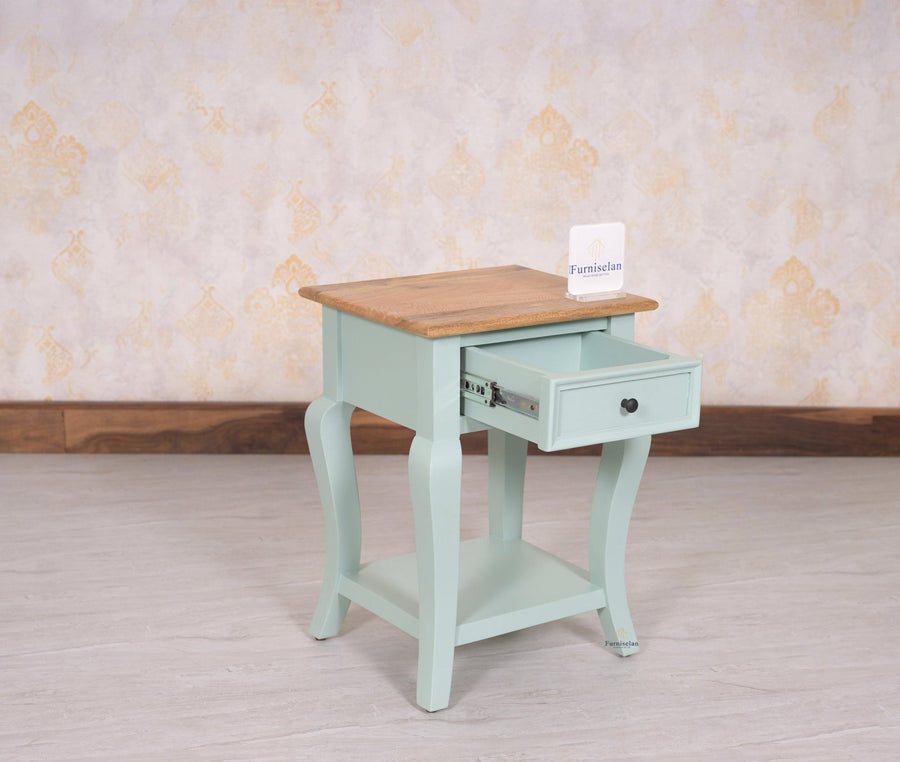 Mumbai Solid Wood One Drawer Side Table - Furniselan-Silt-Green