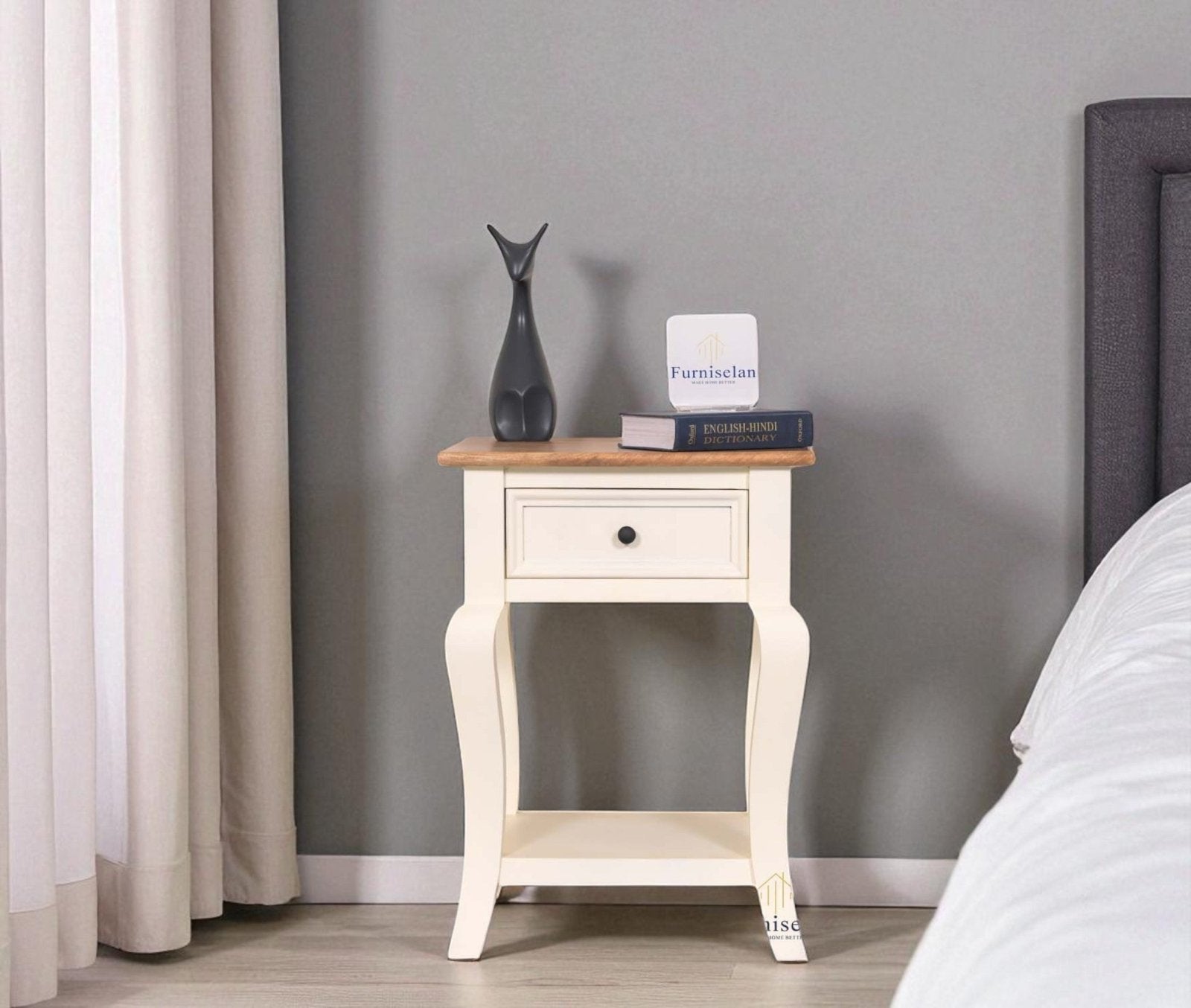 Mumbai Solid Wood One Drawer Side Table - Furniselan-Frosty-White