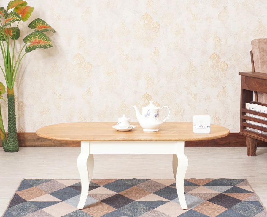 Mumbai Solid Wood Oval Coffee Table - Coffee Table - Furniselan - Frosty White