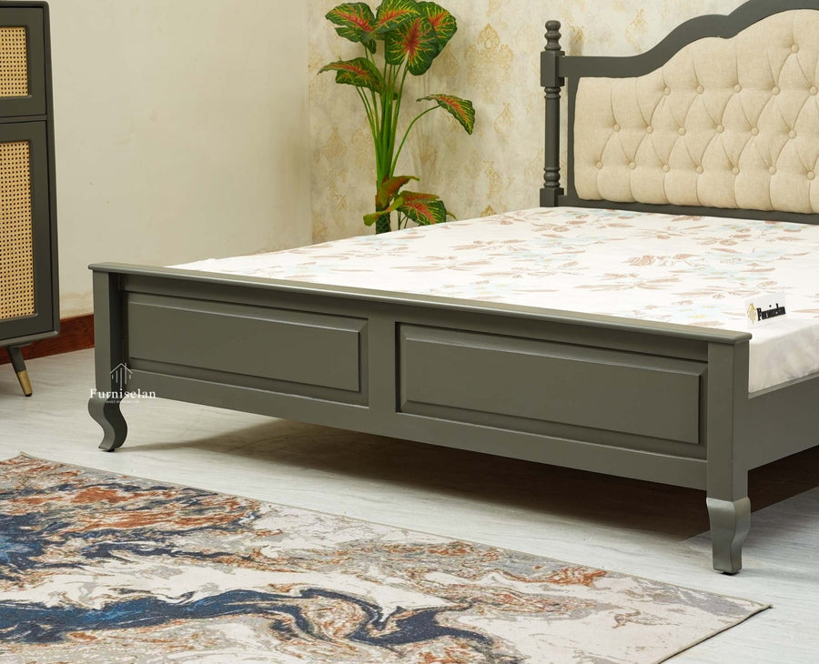 Mumbai Solid Wood Queen Size Bed Upholstered Headboard Furniselan slate grey