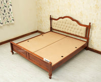 Mumbai Solid Wood Queen Size Bed Upholstered Headboard Furniselan brown finish 