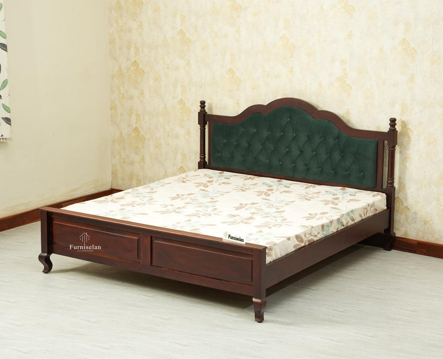 Mumbai Solid Wood Queen Size Bed Upholstered Headboard Furniselan grey finish 