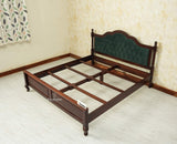 Mumbai Solid Wood Queen Size Bed Upholstered Headboard Furniselan grey finish 