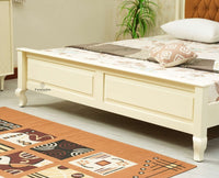 Mumbai Solid Wood Queen Size Bed Upholstered Headboard Furniselan frosty white