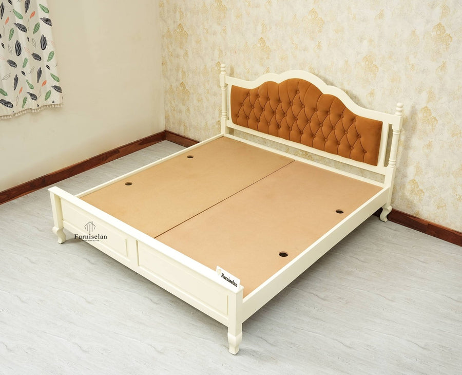 Mumbai Solid Wood Queen Size Bed Upholstered Headboard Furniselan frosty white